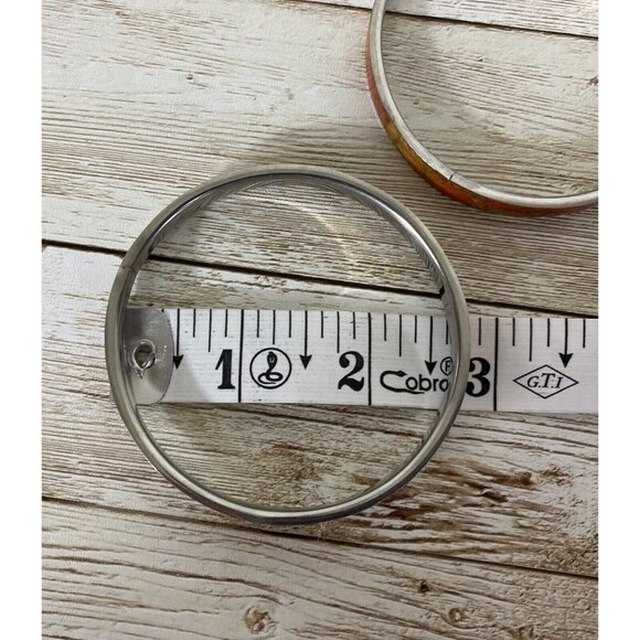 Silver Toned Enamel Bangle Bracelets Orange Fall Tones Vintage Pair - Picture 9 of 10